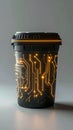 Smart Coffee Cup with Glowing Circuit Board Royalty Free Stock Photo