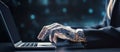 Futuristic Collaboration: AI Robot Hand Interacting with Laptop in Lab. Generative ai