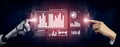 Futuristic Collaboration Between Human and Robot in Digital Marketing Planning and Data Analysis Environment Impute Royalty Free Stock Photo