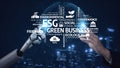 Futuristic Collaboration Between Human and Robot Emphasizing ESG Principles, Green Business Ethics, and Environmental Royalty Free Stock Photo