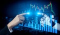 Futuristic Collaboration Between Human and Robot Touch Interacting in Digital Finance Data Visualization with Graphs and Royalty Free Stock Photo