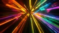 A futuristic color prism backdrop with angular prisms refracting intense rainbow light into