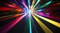 A futuristic color prism backdrop with angular prisms refracting intense rainbow light into