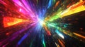 A futuristic color prism backdrop with angular prisms refracting intense rainbow light into