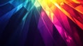 A futuristic color prism backdrop with angular prisms refracting vivid rainbow colors, with rays of