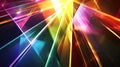 A futuristic color prism backdrop with angular prisms refracting vivid rainbow colors, with rays of