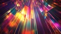 A futuristic color prism backdrop with angular prisms refracting vivid rainbow colors, with rays of