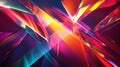 A futuristic color prism backdrop with angular prisms refracting vivid rainbow colors, with rays of