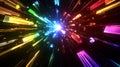 A futuristic color prism backdrop featuring sharp prisms refracting intense rainbow beams of light,
