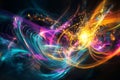 A futuristic, colorful abstract background inspired by quantum energy fields. The glowing