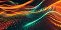 A futuristic, colorful abstract background showcasing dynamic, swirling data streams. The luminous,
