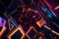 3D render design of crystal neon colors abstract.