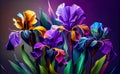 futuristic colorful flowers irises close-up. Generative AI, Generative, AI