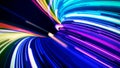 Futuristic colorful neon line lights hole abstract background