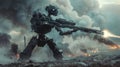 Futuristic Combat Robot in Battle Generative AI