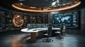 Futuristic command center with advanced technology and interactive screens in dark room setting