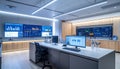 Futuristic Command Center with Data Dashboards Royalty Free Stock Photo