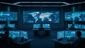 Futuristic command center with global data and operators technology network Royalty Free Stock Photo