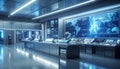 Futuristic Command Center with Global Display and Robotic Arms Royalty Free Stock Photo