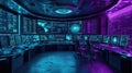 Futuristic command center with glowing data screens and cyber security monitoring Royalty Free Stock Photo