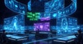 Futuristic Command Center with Holographic Data Displays Royalty Free Stock Photo