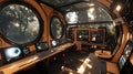 Futuristic command center interior with forest view for gaming and design inspiration and reference art Royalty Free Stock Photo