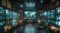 Futuristic Command Center with Multiple Screens, Generative AI