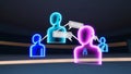Futuristic communication network visualizes data exchange and global connectivity, featuring holographic avatars Royalty Free Stock Photo