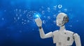 Futuristic Communication: Robot Hand Voice Chat with Social Icons and Binary Earth Royalty Free Stock Photo