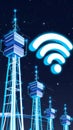 Futuristic Communication Towers with Glowing Blue and White Theme Royalty Free Stock Photo
