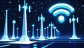Futuristic Communication Towers with Glowing Blue and White Theme Royalty Free Stock Photo