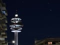 Communications tower lit up in the night Royalty Free Stock Photo