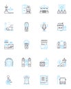 Futuristic communities linear icons set. Utopian, Dystopian, Technological, Eco-friendly, Post-apocalyptic, Progressive