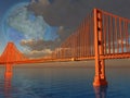 Futuristic composition. Golden Gate Bridge Royalty Free Stock Photo