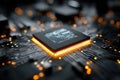 Futuristic Computer Chip on Circuit Board with Digital Data Royalty Free Stock Photo