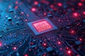 Futuristic Computer Circuit Board with Glowing Processor Chip Royalty Free Stock Photo