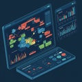 Futuristic computer interface displaying complex graphs and data visualizations, Royalty Free Stock Photo