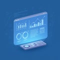 Futuristic computer interface displaying various data visualizations on a translucent Royalty Free Stock Photo