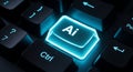 Futuristic computer keyboard with glowing blue Ai key for artificial intelligence concept Royalty Free Stock Photo