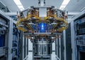 A futuristic computer lab housing a complex quantum computer, Royalty Free Stock Photo