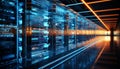 Futuristic computer lab supports global data communication with secure network generated by AI Royalty Free Stock Photo