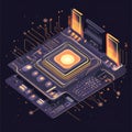 Futuristic Computer Motherboard with Quantum Circuit Design Royalty Free Stock Photo
