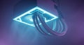 Futuristic computer power supply unit with glowing blue and purple light effect Royalty Free Stock Photo
