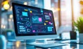 Futuristic computer screen displaying data analytics, email notifications, and user interface elements Royalty Free Stock Photo