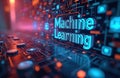 Futuristic computer screen displays Machine Learning text, holographic information, innovative visuals. AI technology, digital Royalty Free Stock Photo