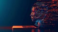 Futuristic Concept of AI Integration, Digital Human Head Connected to Laptop. Abstract and modern visual representation Royalty Free Stock Photo