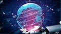 Futuristic Concept of Artificial Intelligence Holding a Digital Globe with Data Visualization and Advanced Technology Royalty Free Stock Photo