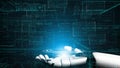 Futuristic Concept of Artificial Intelligence and Robot Hand Interacting with Digital Interface Displaying Code and Royalty Free Stock Photo