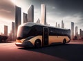 Futuristic Concept Self-Driving Bus. Day Urban Driveway, Ai generated Royalty Free Stock Photo