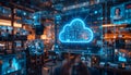 Futuristic Concept of Cloud Computing with Data Security and Digital Integration in Modern Workspace Environment Royalty Free Stock Photo